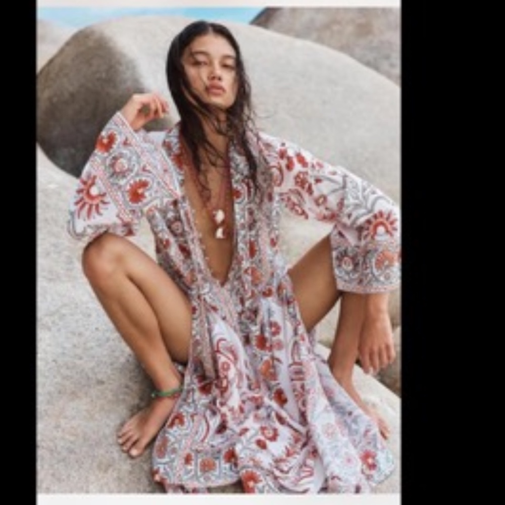 BOTEH Dahlia Wide Sleeve Maxi Dress Red/White Floral Small NWT
